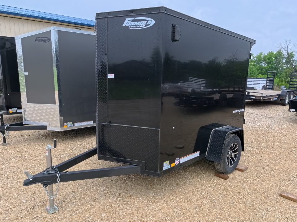 New 2026 Formula Trailers 5 x 8 x 6 Traverse Flat Top V-Nose with 3K GVWR, Rear Flare ,LED Loading Light, 5,000 lb. Steel Plate D-Rings, & Ramp Extension