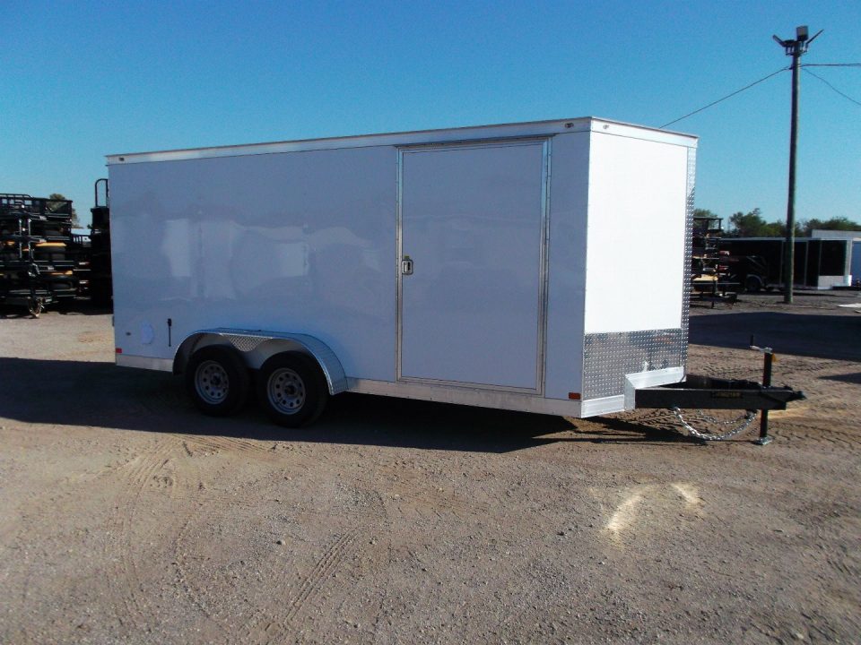 New 2026 Covered Wagon Trailers 7x16 Cargo Trailer / Enclosed Trailer / 7ft Interior / Double Barn Doors / 48" RV Side Door / LED's / .080 White Poly Core