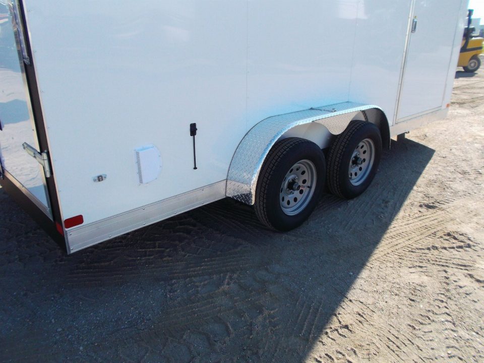 New 2026 Covered Wagon Trailers 7x16 Cargo Trailer / Enclosed Trailer / 7ft Interior / Double Barn Doors / 48" RV Side Door / LED's / .080 White Poly Core