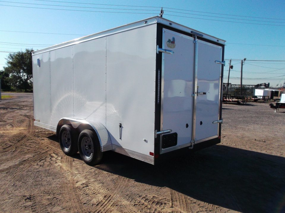 New 2026 Covered Wagon Trailers 7x16 Cargo Trailer / Enclosed Trailer / 7ft Interior / Double Barn Doors / 48" RV Side Door / LED's / .080 White Poly Core
