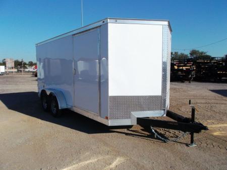 New 2026 Covered Wagon Trailers 7x16 Cargo Trailer / Enclosed Trailer / 7ft Interior / Double Barn Doors / 48" RV Side Door / LED's / .080 White Poly Core