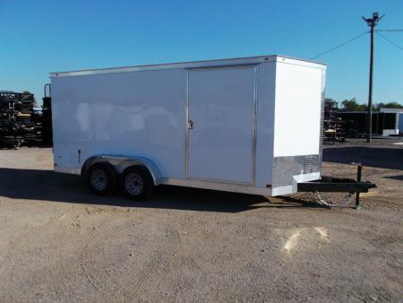 New 2026 Covered Wagon Trailers 7x16 Cargo Trailer / Enclosed Trailer / 7ft Interior / Double Barn Doors / 48" RV Side Door / LED's / .080 White Poly Core