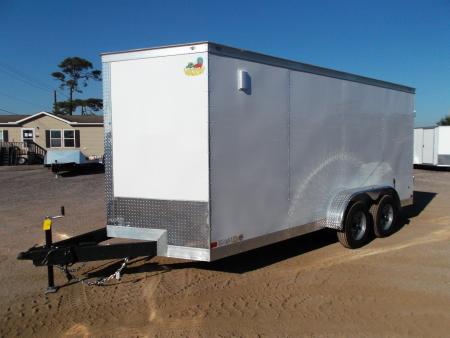New 2026 Covered Wagon Trailers 7x16 Cargo Trailer / Enclosed Trailer / 7ft Interior / Double Barn Doors / 48" RV Side Door / LED's / .080 White Poly Core