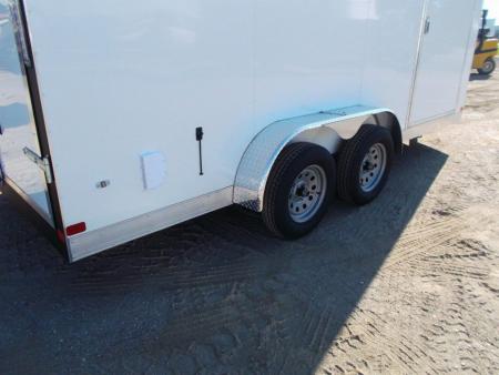 New 2026 Covered Wagon Trailers 7x16 Cargo Trailer / Enclosed Trailer / 7ft Interior / Double Barn Doors / 48" RV Side Door / LED's / .080 White Poly Core