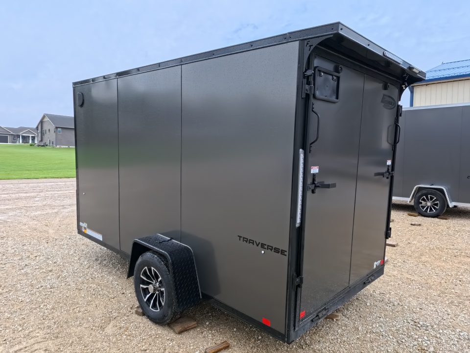New 2026 Formula Trailers 6' x 12' x 6'6" Charcoal with Black Trim Traverse Flat Top V-Nose with 3K GVWR, ST205/75 R 15 Tires, Rear Flare w/ LED Load Light , Ramp Extension