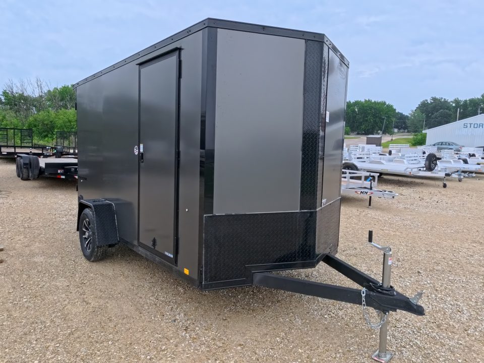 New 2026 Formula Trailers 6' x 12' x 6'6" Charcoal with Black Trim Traverse Flat Top V-Nose with 3K GVWR, ST205/75 R 15 Tires, Rear Flare w/ LED Load Light , Ramp Extension