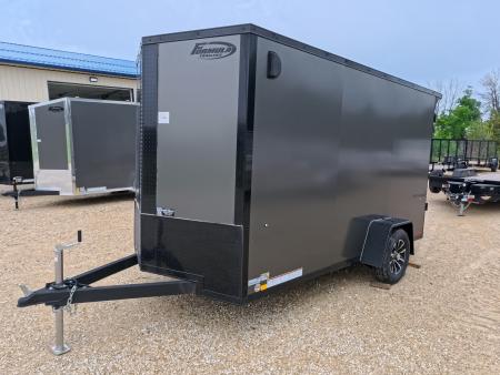 New 2026 Formula Trailers 6' x 12' x 6'6  Charcoal with Black Trim Traverse Flat Top V-Nose with 3K GVWR, ST205/75 R 15 Tires, Rear Flare w/ LED Load Light , Ramp Extension
