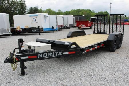 New 2026 Moritz ELBH 7' x 18' Low Pro - Split Mesh Ramps - Equipment Trailer - 14000# GVW