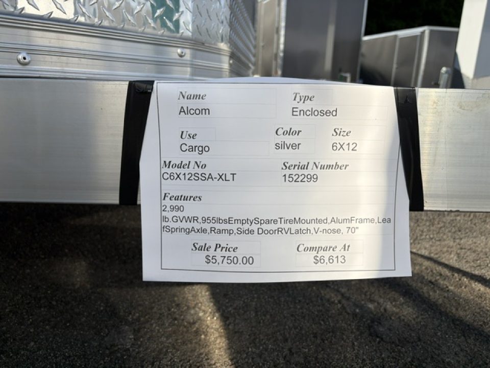 New 2026 ALCOM 6X12 Single Axle Model XLT Cargo / Enclosed Trailer