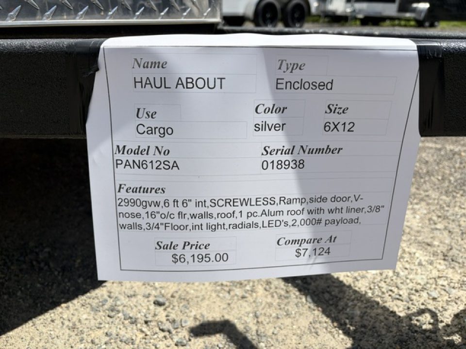 New 2026 Haul About Trailers PANTHER 6X12 single axle , 2,990 lb. GVWR Cargo / Enclosed Trailer