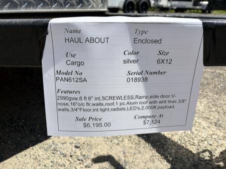 New 2026 Haul About Trailers PANTHER 6X12 single axle , 2,990 lb. GVWR Cargo / Enclosed Trailer
