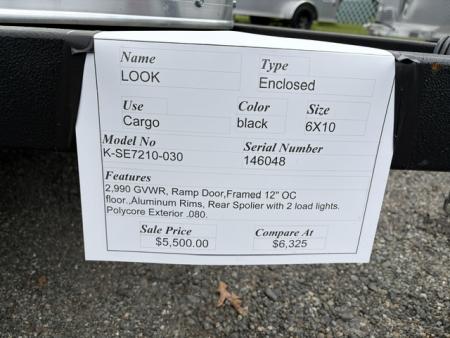 New 2026 Look Trailers 6X10 , 6 ft. height , 2,990 lb. GVWR Cargo / Enclosed Trailer