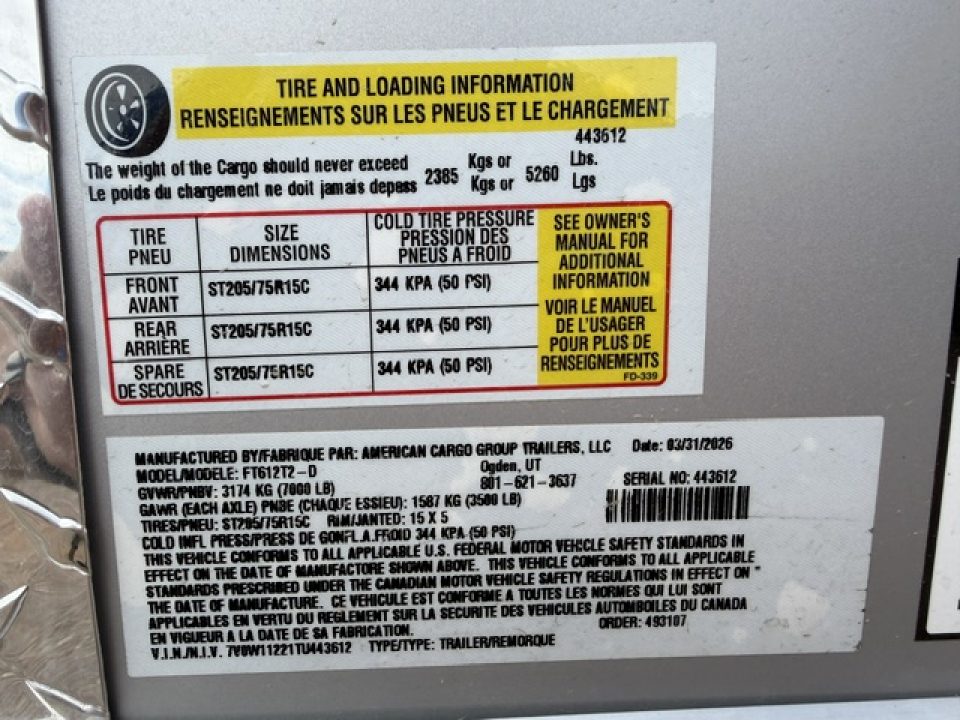 New 2026 Wells Cargo- Enclosed trailer 6X12 TA-7K Poly Core