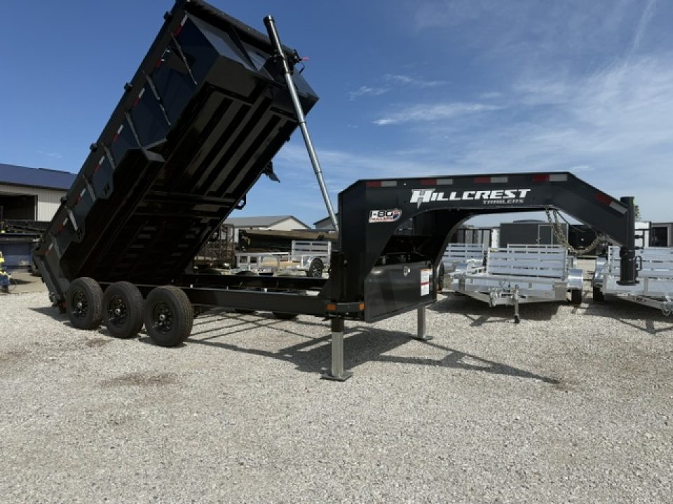 New 2026 Hillcrest Charcoal 7'x16' 21k Triple Axle Gooseneck 40" Side Dump Trailer