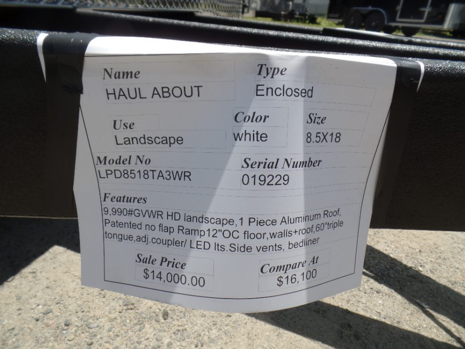 New 2027 Haul About Trailers 8.5X18 Our BEST Landscape Model Cargo / Enclosed Trailer