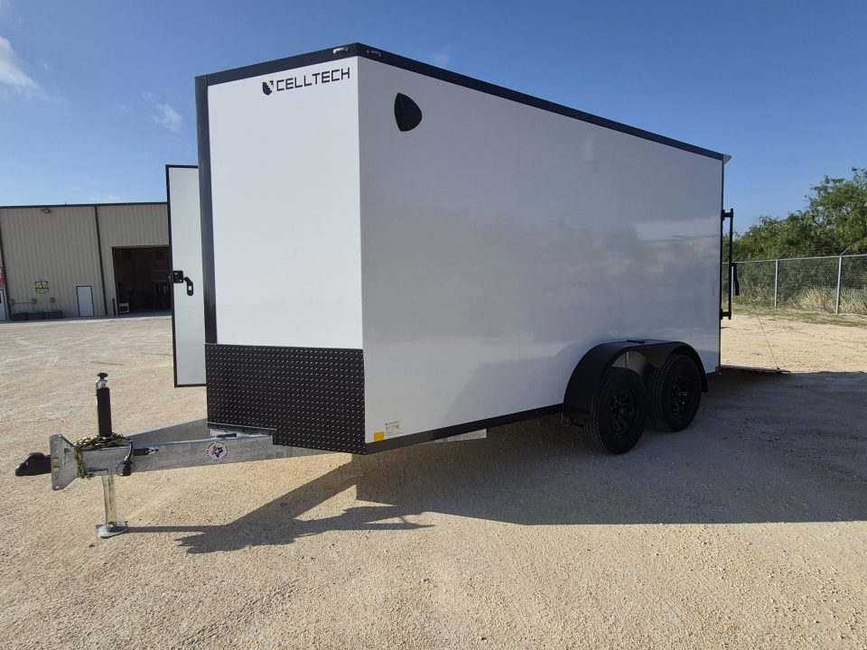 New 2026 Cell-Tech Trailers 7x14 7K White Enclosed Trailer w/ Blackout Pkg