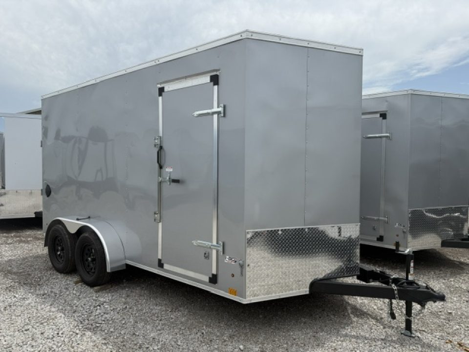 New 2026 Cross Silver 7'x14' 7k Beta Flat Top V-Nose Enclosed Cargo Trailer