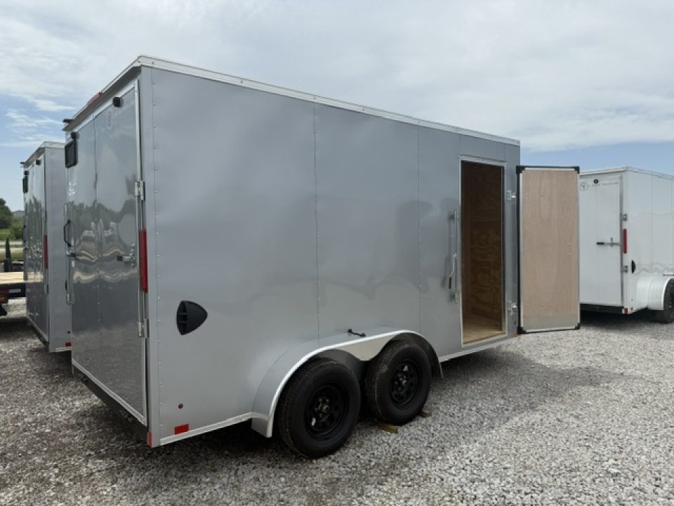 New 2026 Cross Silver 7'x14' 7k Beta Flat Top V-Nose Enclosed Cargo Trailer