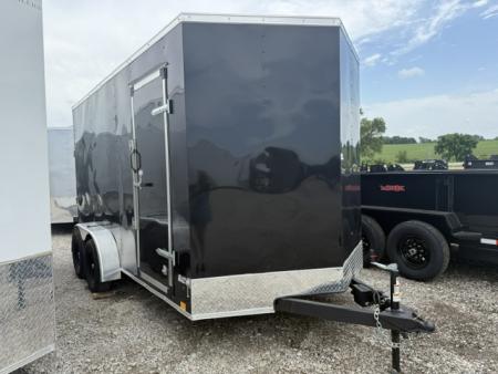 New 2026 Cross Charcoal 7'x16' 7k Beta Flat Top V-Nose Enclosed Cargo Trailer