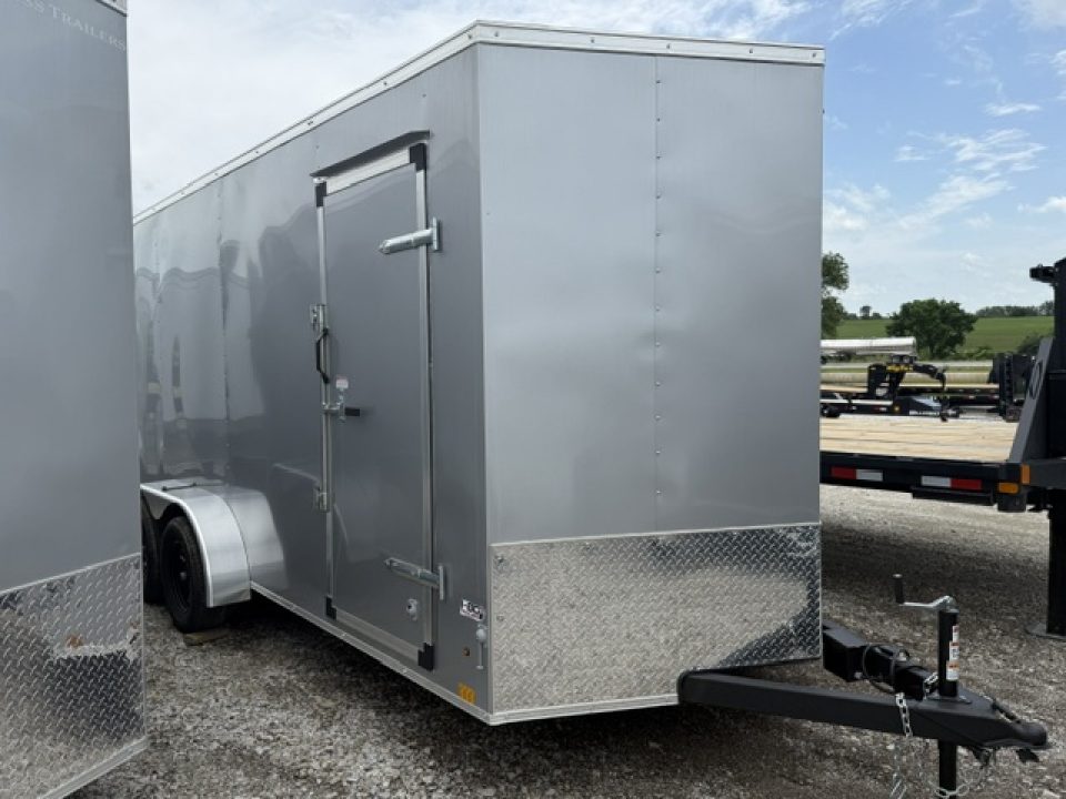 New 2026 Cross Silver 7'x16' 7k Beta Flat Top V-Nose Enclosed Cargo Trailer