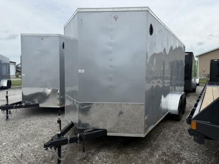 New 2026 Cross Silver 7'x16' 7k Beta Flat Top V-Nose Enclosed Cargo Trailer