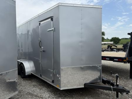 New 2026 Cross Silver 7'x16' 7k Beta Flat Top V-Nose Enclosed Cargo Trailer