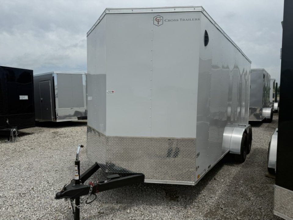 New 2026 Cross White 7'x16' 7k Beta Flat Top V-Nose Enclosed Cargo Trailer