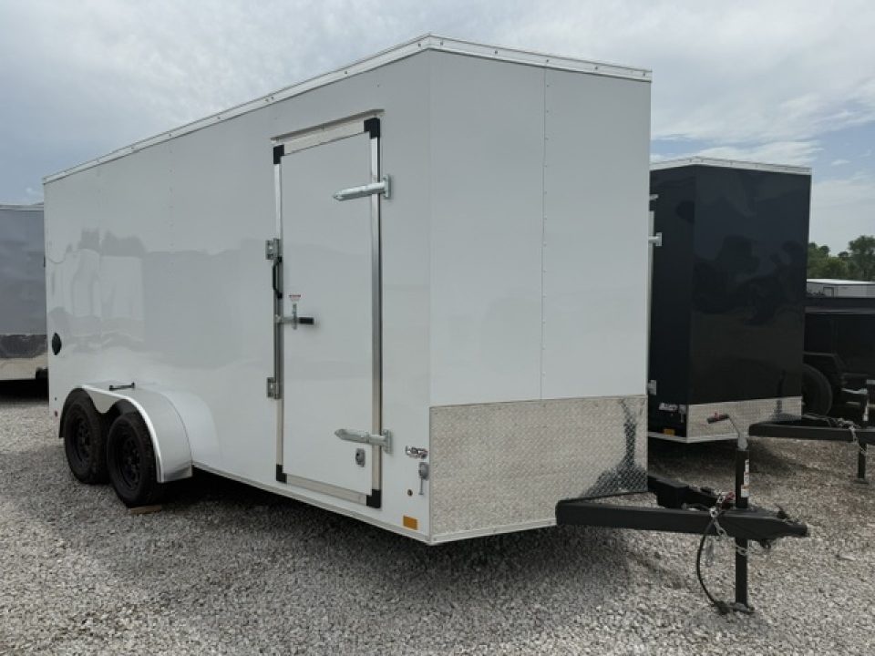 New 2026 Cross White 7'x16' 7k Beta Flat Top V-Nose Enclosed Cargo Trailer