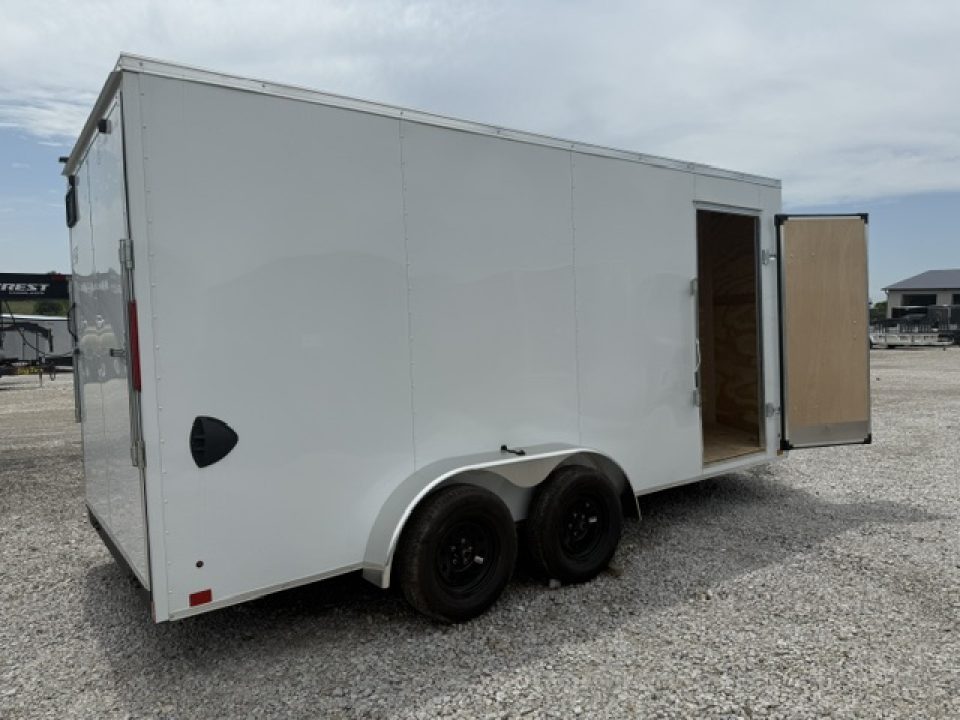 New 2026 Cross White 7'x16' 7k Beta Flat Top V-Nose Enclosed Cargo Trailer