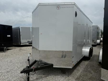 New 2026 Cross White 7'x16' 7k Beta Flat Top V-Nose Enclosed Cargo Trailer
