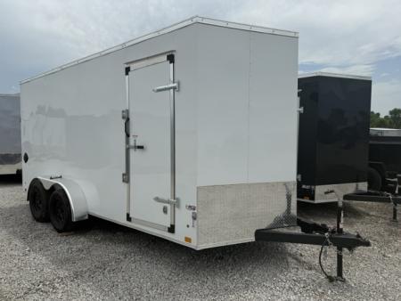 New 2026 Cross White 7'x16' 7k Beta Flat Top V-Nose Enclosed Cargo Trailer