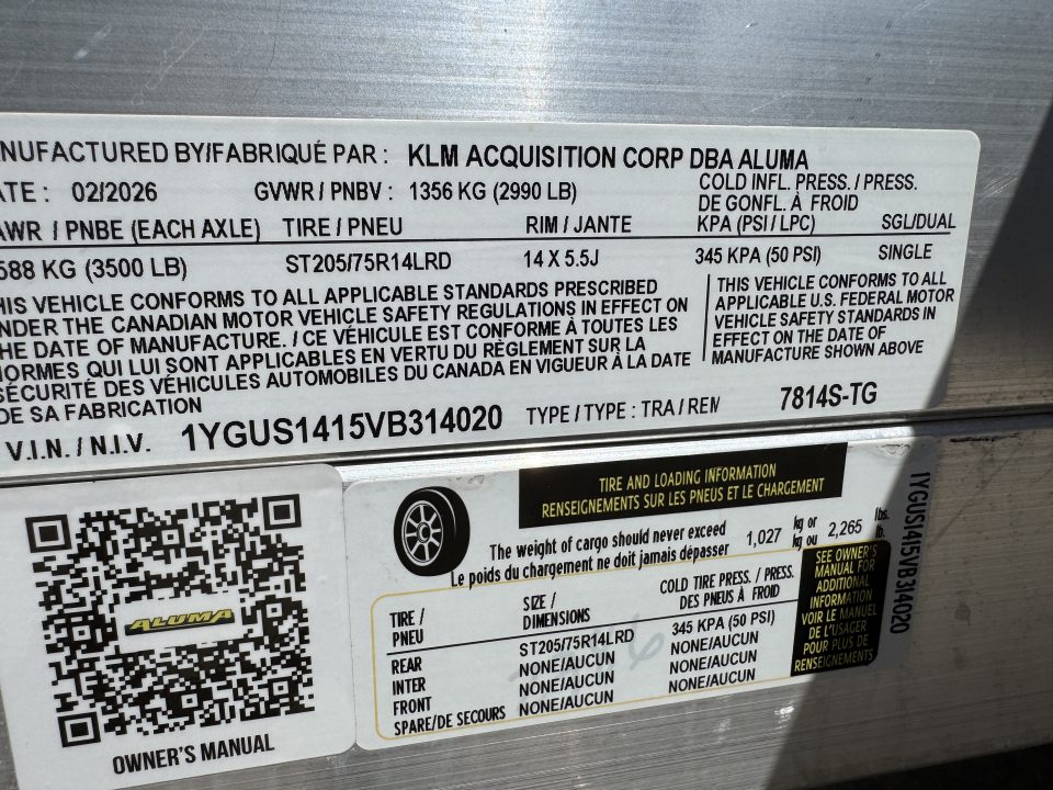 New 2027 Aluma 7814S TG 3k Utility Trailer