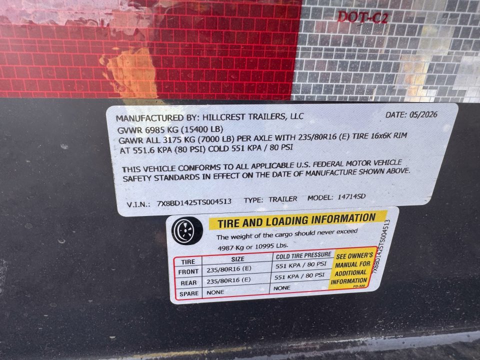 New 2026 Hillcrest Trailers 14K 7x14 Dump Trailer