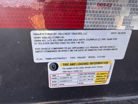 New 2026 Hillcrest Trailers 14K 7x14 Dump Trailer