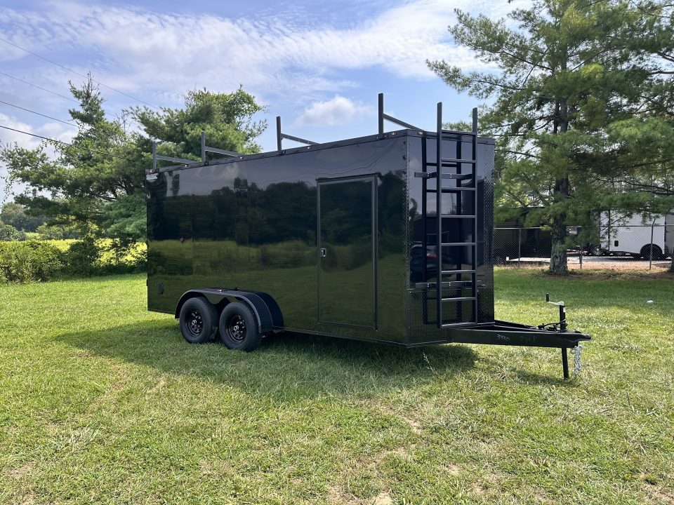 New 2026 Luxe 7x16 Enclosed Trailer- 5200LB Tandem Axle-ROOF RACKS-DOUBLE DOORS-Black Poly-Blackout