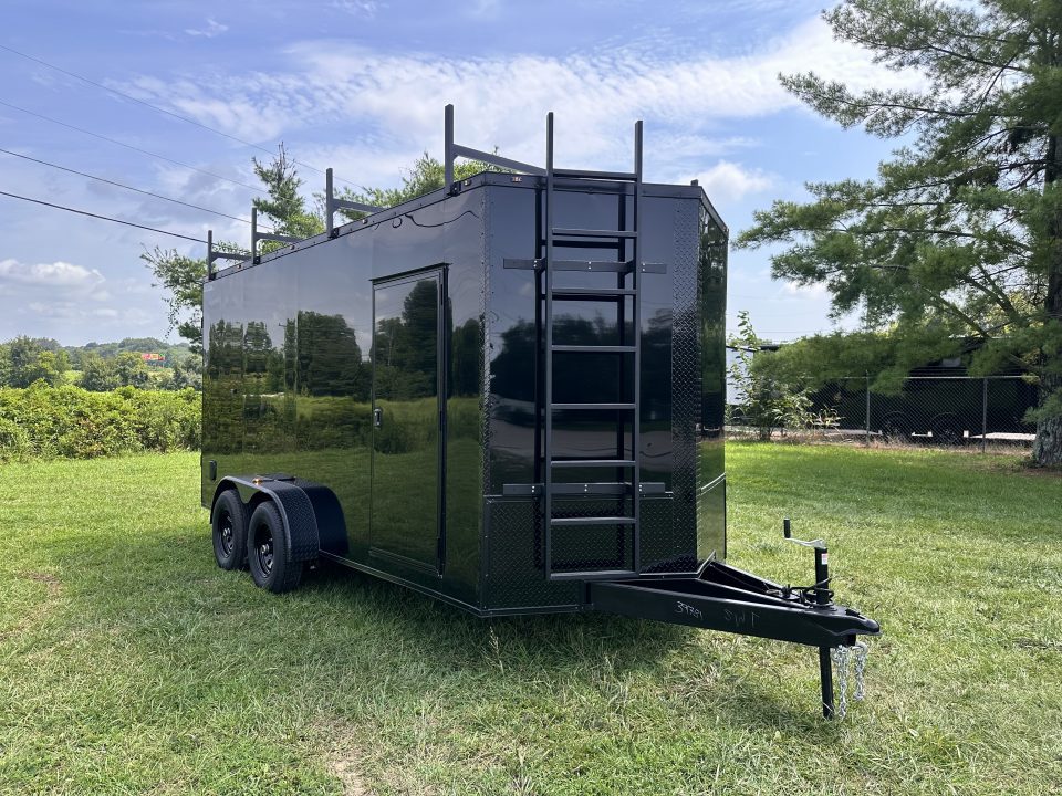 New 2026 Luxe 7x16 Enclosed Trailer- 5200LB Tandem Axle-ROOF RACKS-DOUBLE DOORS-Black Poly-Blackout