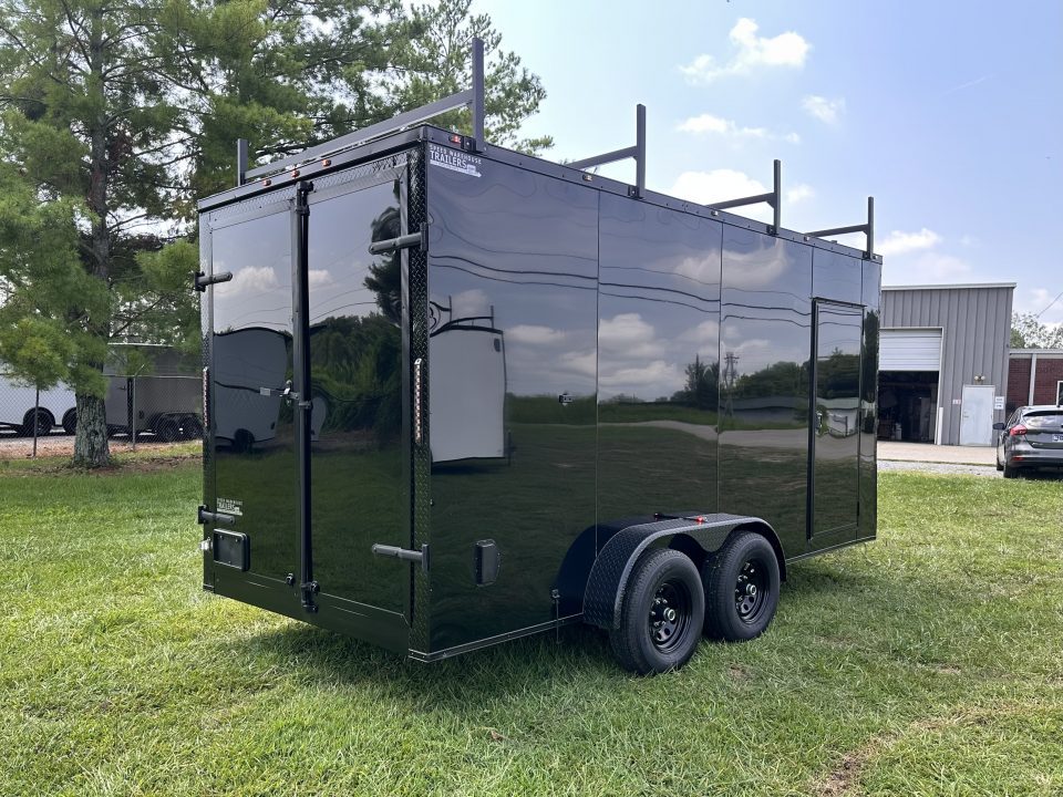 New 2026 Luxe 7x16 Enclosed Trailer- 5200LB Tandem Axle-ROOF RACKS-DOUBLE DOORS-Black Poly-Blackout