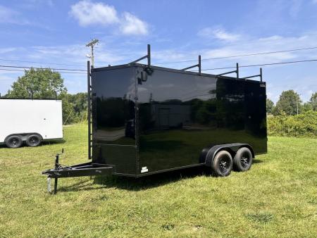 New 2026 Luxe 7x16 Enclosed Trailer- 5200LB Tandem Axle-ROOF RACKS-DOUBLE DOORS-Black Poly-Blackout