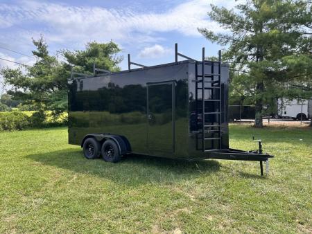 New 2026 Luxe 7x16 Enclosed Trailer- 5200LB Tandem Axle-ROOF RACKS-DOUBLE DOORS-Black Poly-Blackout