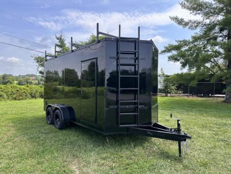 New 2026 Luxe 7x16 Enclosed Trailer- 5200LB Tandem Axle-ROOF RACKS-DOUBLE DOORS-Black Poly-Blackout
