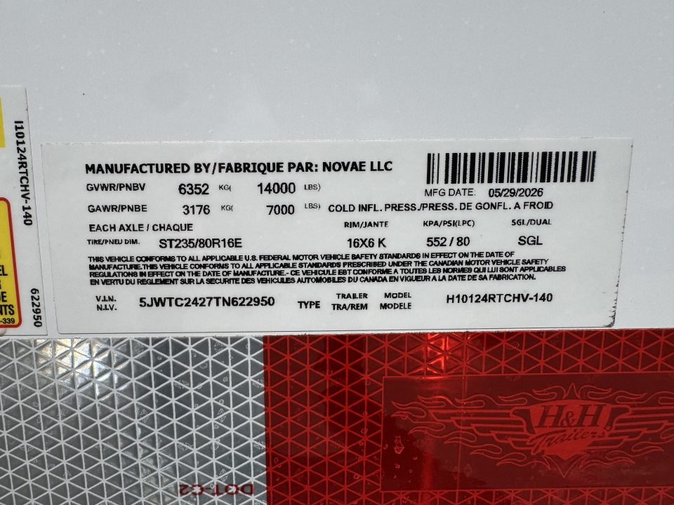 New 2026 H&H Trailers H10124RTCHV Cargo / Enclosed Trailer
