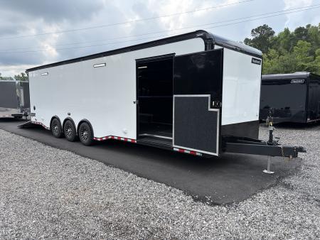 New 2026 Haulmark EDGE 32' Race Trailer, ProStock Package, White PolyCor With Black Trim, 218K GVWR, 96  Wide Rear Door Opening, 7' 4  Interior Heigh