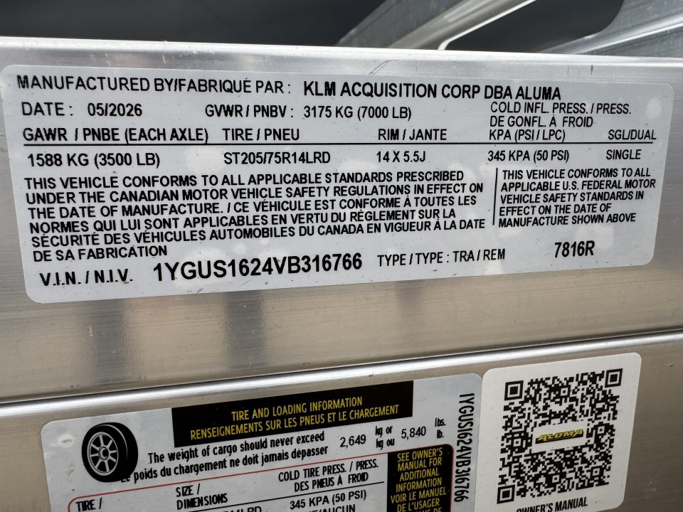 New 2027 Aluma 7816TA Utility Trailer