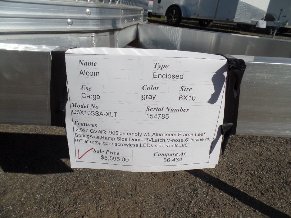 New 2026 ALCOM 6 ft. by 10 ft. Single Axle Cargo / Enclosed Trailer