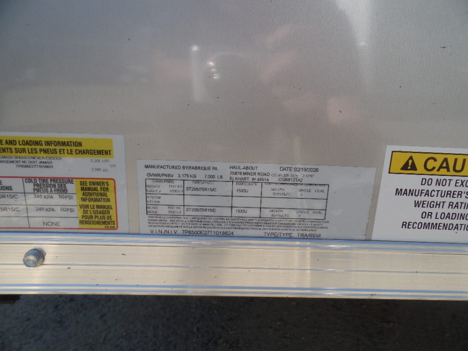 New 2027 Haul About Trailers 6'X12' Tandem Axle V Nose ,7,000 lb. GVWR Cargo / Enclosed Trailer