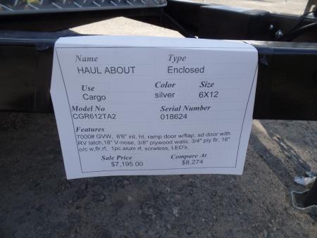 New 2027 Haul About Trailers 6'X12' Tandem Axle V Nose ,7,000 lb. GVWR Cargo / Enclosed Trailer