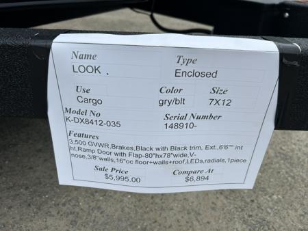 New 2026 Look Trailers 7 X 12 ft. Enclosed 3,500 lb. GVWR with Brakes Cargo / Enclosed Trailer
