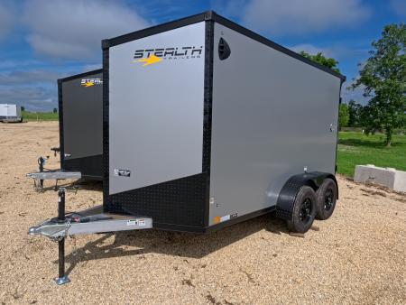 New 2026 Stealth Trailers 6 x 12 x 6.6 Cobra Flat Top, Spring Tandem Axle, 24  Slant Wedge, Silver w/ Blackout Package, 7k GVWR
