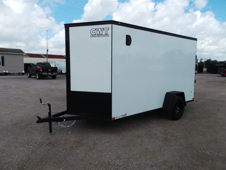 New 2026 Covered Wagon Trailers 6x12 Cargo / Enclosed Trailer / 6'6" Interior Height / Extra Wide Ramp Gate / RV Side Door / .030 White / Black Out Package