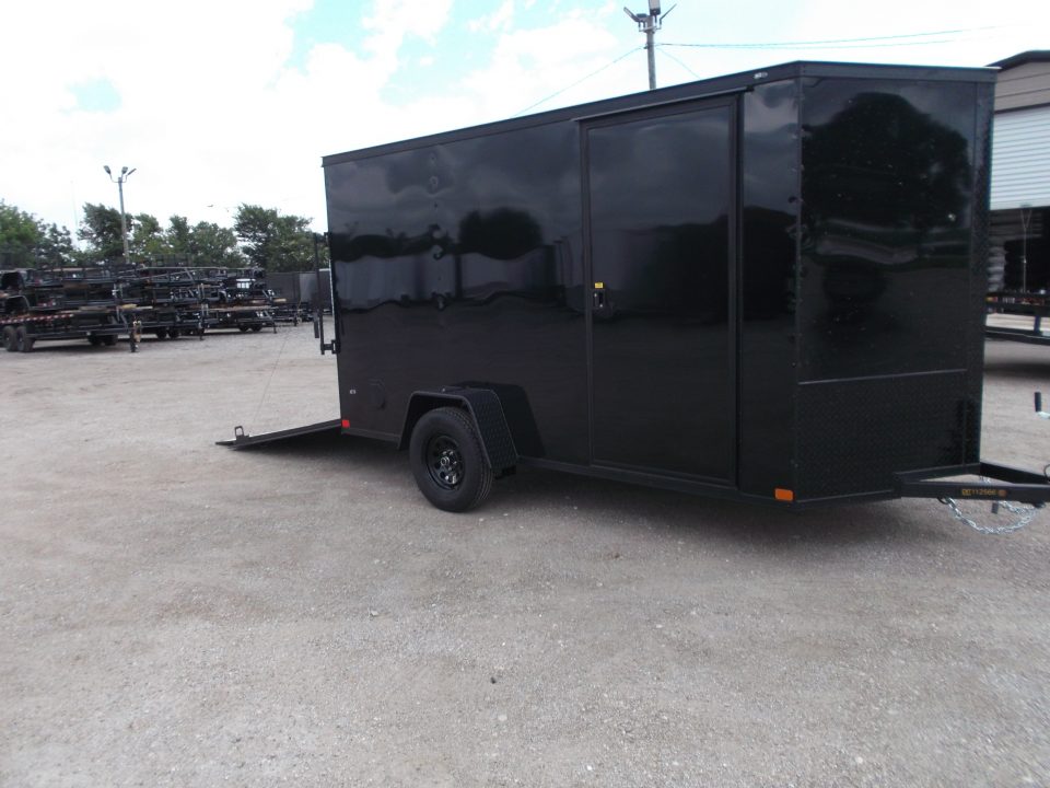 New 2026 Covered Wagon Trailers 6x12 Cargo / Enclosed Trailer / 6'6" Interior Height / Extra Wide Ramp Gate / RV Side Door / .030 Black Semi-Screwless Exterior / Black Out Package